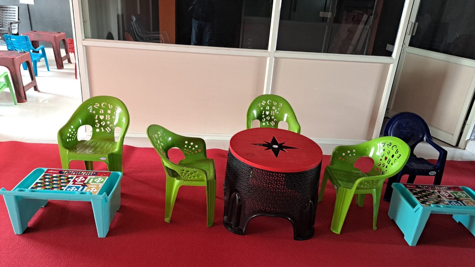 Indoor play and table games area for young children